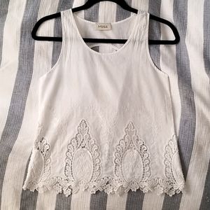 White 100% cotton embroidered tank top
